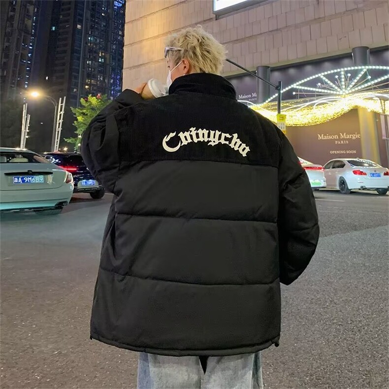 棉衣男冬季外套潮流灯芯绒拼接棉服男女情侣加厚棉袄短款面包服,男装棉衣,星座410-7
