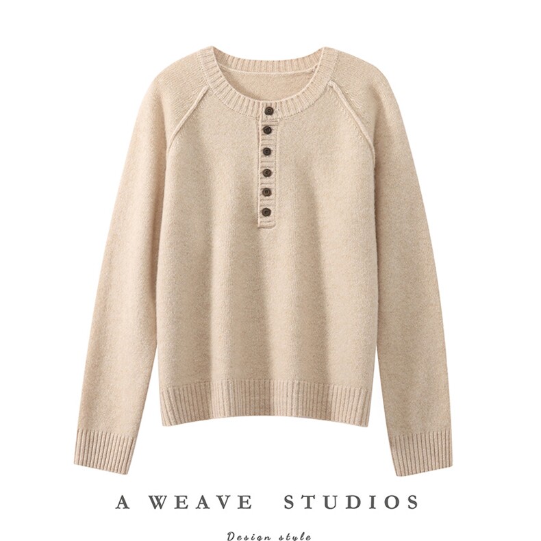 2025年秋季插肩半开领时尚百搭通勤套头羊毛衫，女装羊毛衫，琳尚羊绒