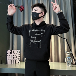 痞帅高级感刺绣男士连帽卫衣外套社会小伙店主风301C-WY51P68控98图片