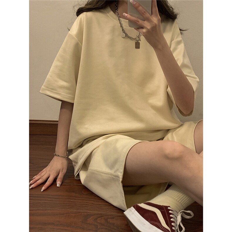 中性风麂皮绒短袖T恤男DT8766P23短裤男DK8767P32套装TZ8757P55图片