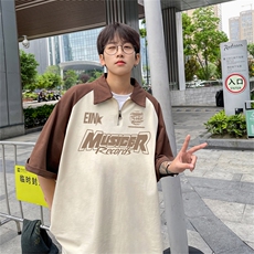 港风重磅全棉撞色插肩袖polo衫短袖男T恤GP3202-p45控78，男装Polo衫，电商B370