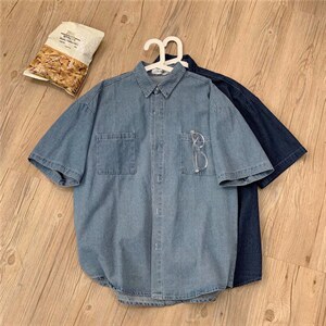 短袖牛仔衬衫男夏季韩版ins宽松百搭衬衣学生港风上衣服cs050-p40,男装T恤,星座1008-2