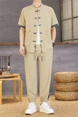 风夏季两件套男士冰丝宽松短袖套装民族男装汉服，男装T恤，星座1206（原A206）