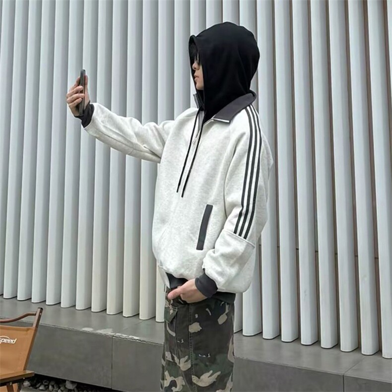 抖音得物高品质26春装美式高街重磅结构拼接织带立领卫衣外套CM42,女装短外套,电商A486