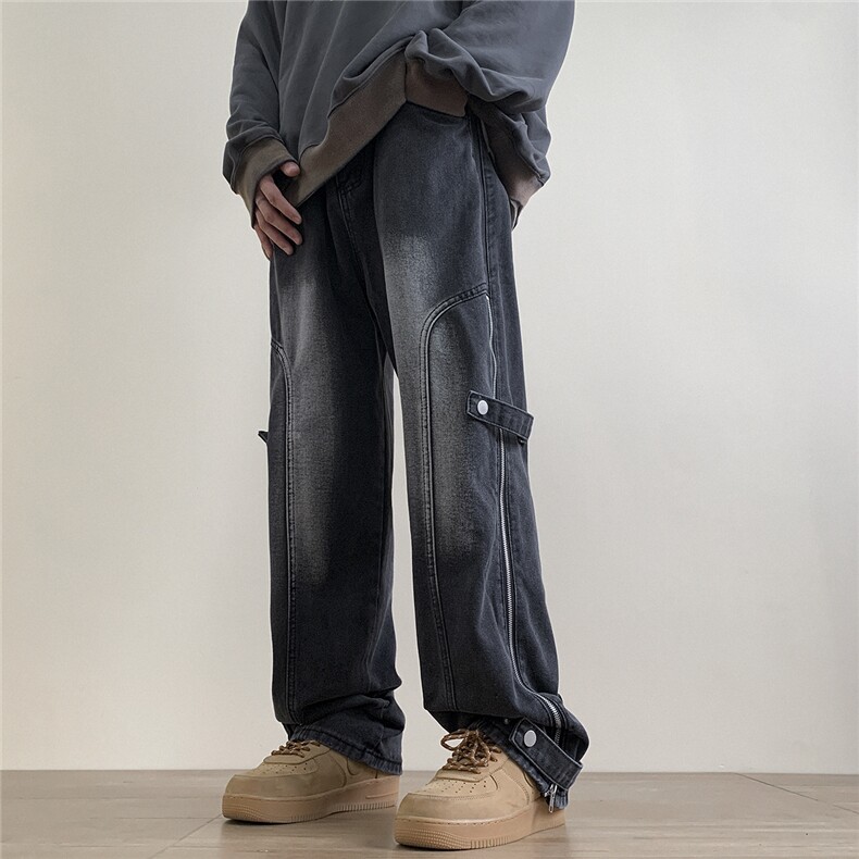 904-KZ02-P65-K852023设计款直筒长裤侧拉链系带男高街潮牛仔裤,男装休闲裤,星座904