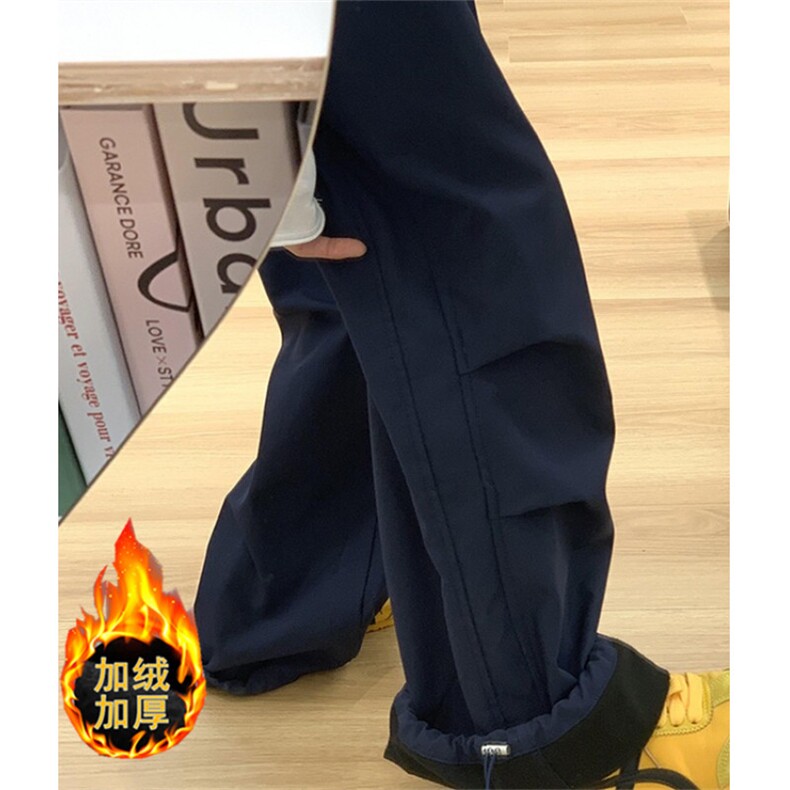 cleanfit藏青色美式休闲裤男女秋冬加绒加厚小众慵懒风宽松阔腿裤图片
