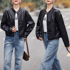 皮衣女外套短款上衣2025春秋季新款洋气显瘦小个子PU皮机车服夹克图片