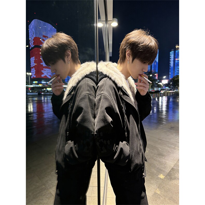 XZ514-2-25104-P115美式复古座山雕连帽棉服加厚保暖夹克宽松外套,男装夹克,星座514-2(原B239)