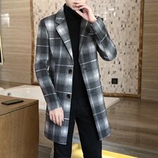 2020冬季男士修身毛呢大衣中长款加厚格子外套N09，男装毛呢大衣，电商B226-2（原B217-2）