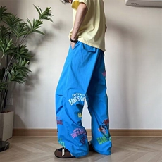 休闲裤男女韩版潮流字母阔腿帅气2025夏季ins新款长裤K6426-P43，男装休闲裤，星座412-3