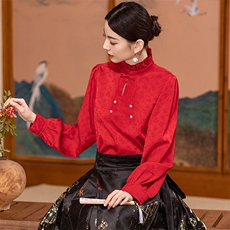 芷墨复古拼接纯色打底衬衫新中式复古百搭设计感上衣显高显瘦女，女装衬衫，芷墨服饰