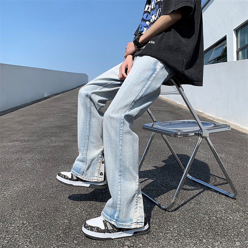 美式高街潮牌裤子男直筒百搭开叉排扣显瘦微喇长裤N01037-P40,男装牛仔裤,星座308B-1