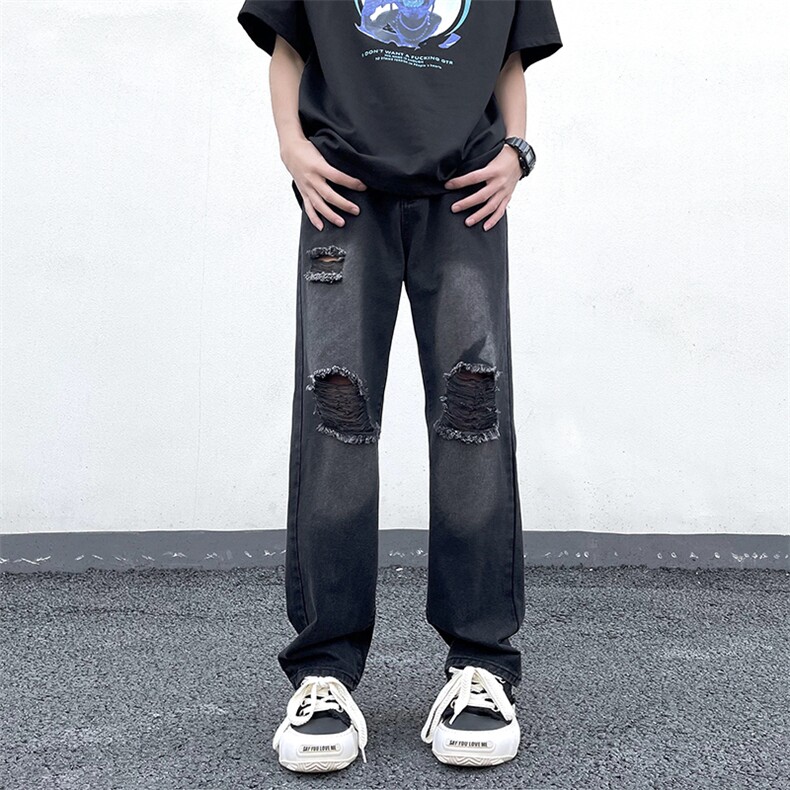 破洞牛仔裤男直筒宽松欧美高街vibe风长裤子N026-P40,男装牛仔裤,星座308B-2