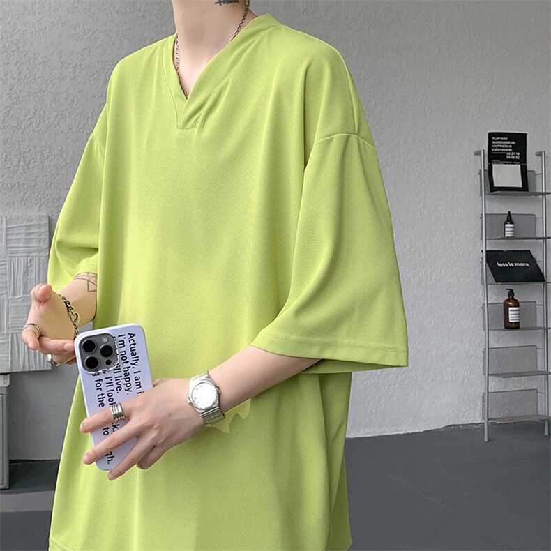 8XL-M短袖t恤男款夏季薄款垂感小V领七分袖加肥加大码DT005特P20图片