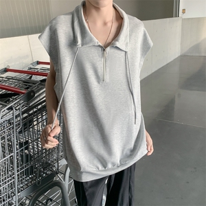 C395-P32 美式高街宽松背心马甲夏季薄款半拉链立领无袖t恤 现货图片