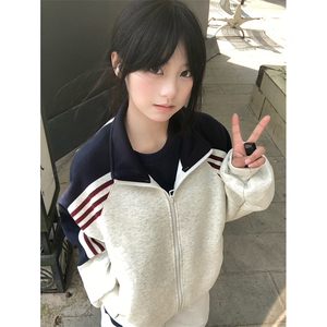 抖音得物高品质 美式高街重磅结构织带拼接撞色立领卫衣外套 CM41图片