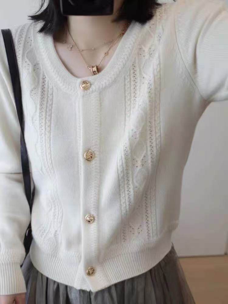 2025年秋季女士12针4扣镂空开衫,针织衫/毛衣,百纯羊绒
