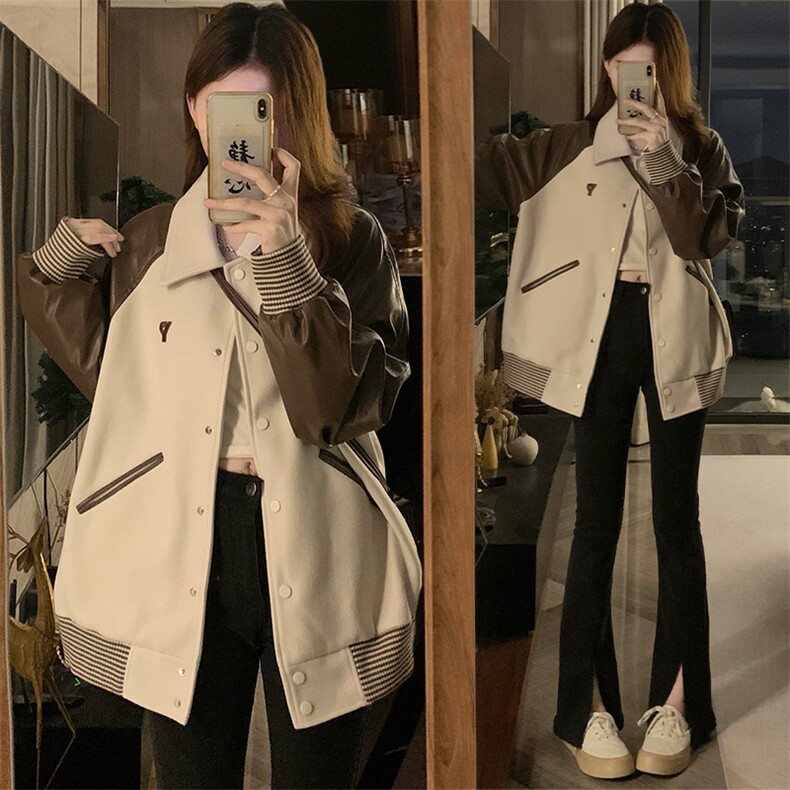 拼接PU皮美式复古刺绣棒球服外套女春秋韩版夹克上衣C489-P80,男装夹克,星座911-2(原星座613-2）