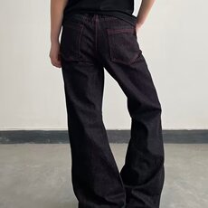 美式复古黑色阔腿牛仔裤男春夏cleanfit高街痞帅显瘦弯刀微喇裤子，男装牛仔裤，星座506A