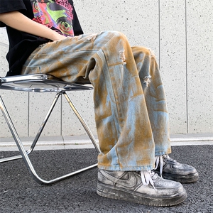 扎染牛仔裤男高街ins潮裤子直筒休闲阔腿裤NZ1353-P50图片