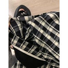 网图现货~英伦风设计感翻边格子条纹休闲裤女直筒阔腿拖地长裤，男装休闲裤，星座601-1