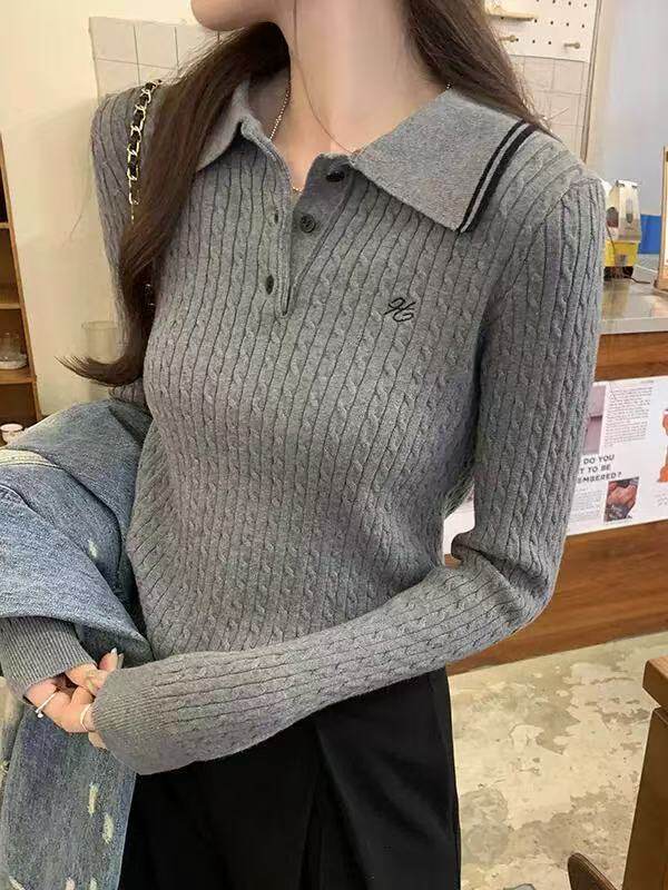 2025年秋季常规款常规通勤套头长袖单件polo领时尚百搭，女装针织衫/毛衣，半城羊绒