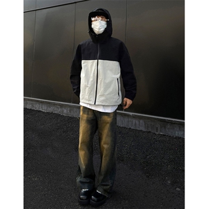C5377-TP65 控价88 春季新款防水外套个性拼色防风连帽冲锋衣男图片