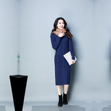 H型中裙长袖2020年冬季中腰圆领纯色针织连衣裙，女装连衣裙，奕阳依阁