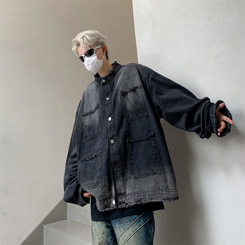 日系复古工装牛仔外套男2023秋季新款毛边夹克休闲上衣JK0212-P60,男装夹克,星座308B-1
