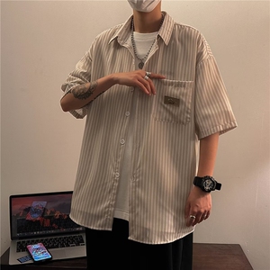 衬衫男韩版潮流短袖条纹痞子帅2023夏季新款ins宽松外套CY272-P29图片