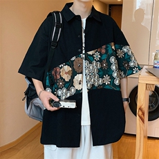 1绣花拼接成分：100%聚酯纤维M-5XL大码短袖衬衫男DCS7743P42控68，男装T恤，星座226-2