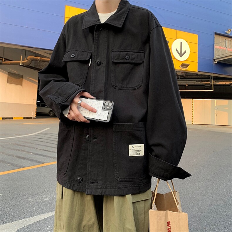 复古盐系炸街拼接男ins街头帅气小众休闲工装拼色夹克W1071-P40,男装衬衫,星座512-2