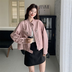 短款欧美风长袖极简风常规皮衣气质百搭时尚地雷系春秋小个子网红，女装皮衣，2D078