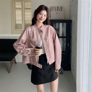 短款欧美风长袖极简风常规皮衣气质百搭时尚地雷系春秋小个子网红图片