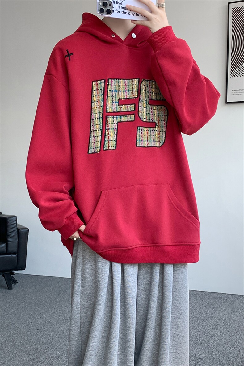重磅贴布刺绣卫衣大码春秋连帽衫硬挺外套美式休闲上衣WY9108/P65,女装短外套,电商B238