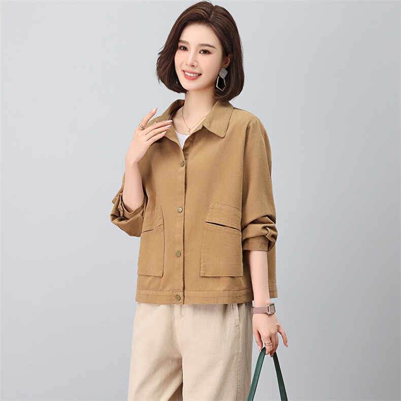 妈妈春秋休闲女2025新款时尚宽松中年减龄洋气纯棉外套,女装衬衫,江忆布依