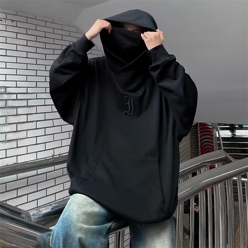 美式潮牌机能风忍者连帽高领卫衣重磅男女秋冬套头外套WY0435-p35图片