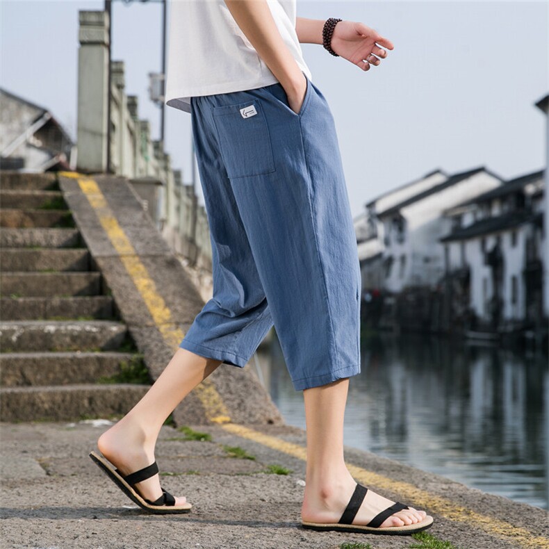 夏季休闲裤男百搭棉麻宽松亚麻裤韩版潮流七分裤八分直筒K821P14，男装牛仔裤，电商B251A(原星座301D-4)