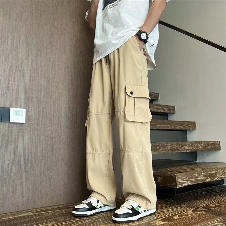 日系大口袋阔腿宽松直筒工装休闲裤男女潮流抽绳束脚裤K6540-P43,男装工装外套,星座412-2