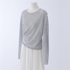 亲肤麻无缝一体圆领罩衫，女装针织衫/毛衣，优麦羊绒（原洪叶羊绒）