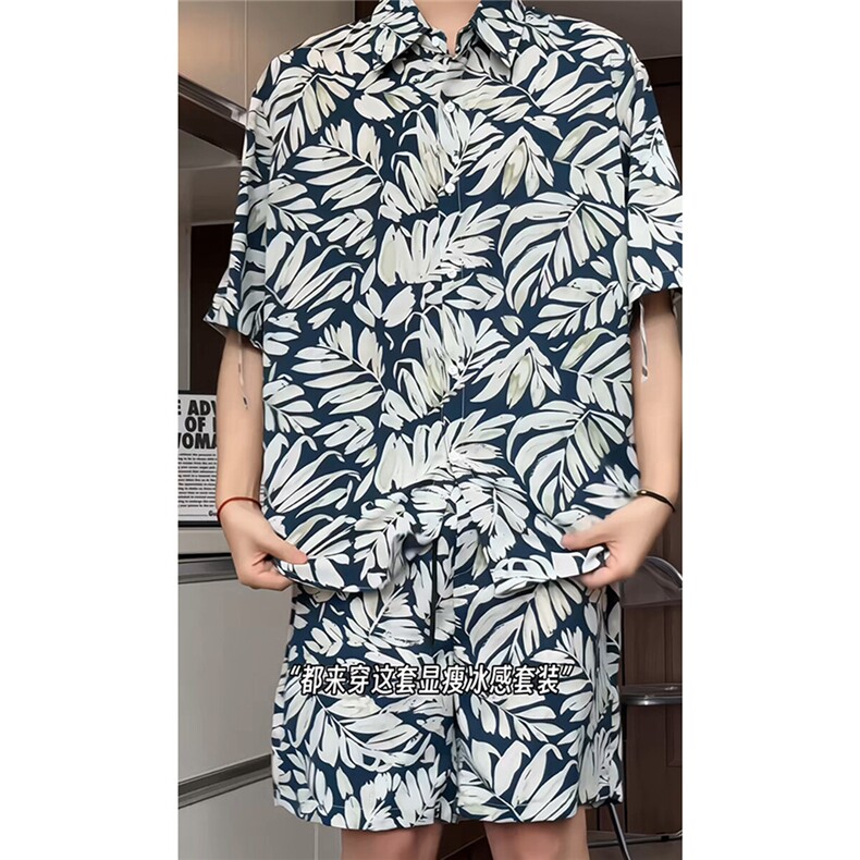 短袖衬衫男+短裤男套装男100%聚酯纤维M-5XL大码TZ78707P50控98,男装牛仔裤,星座226-2