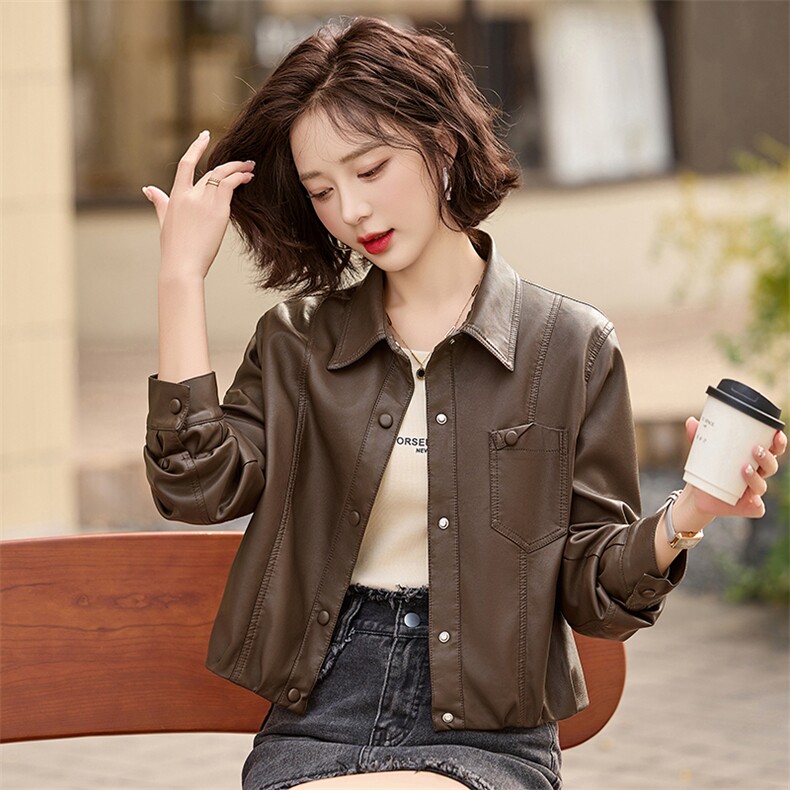 翻领小个子蛋白皮衣外套女短款2025春装新款时尚洋气欧货爆款上衣,女装皮衣,臻衣坊
