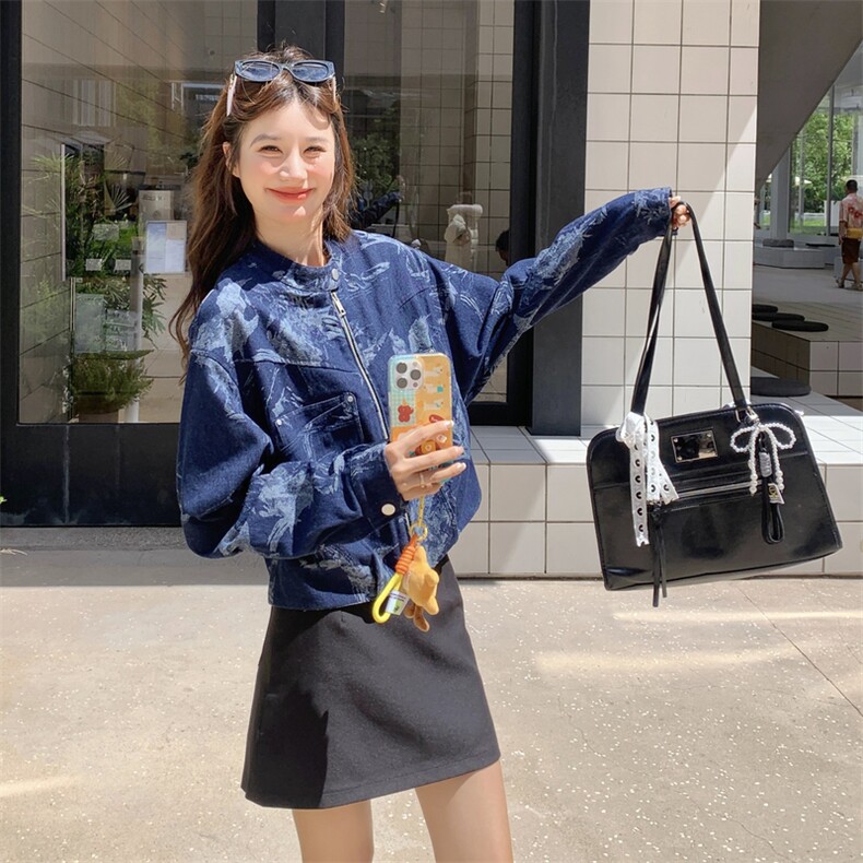 有货蓝色花纹牛仔短外套5216P145K218,女装短外套,2C176