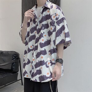 夏季潮牌雏菊短袖衬衫男慵懒痞帅韩版宽松半袖衬衣513-3-C618-P45图片
