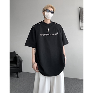 8XL-M夏季小众解构飞机扣一字肩设计稿短袖立体T恤卫衣男DX331P58图片
