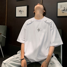 XZ-221-1/T13/P45美式金属解构正肩设计感重磅五分短袖T恤，男装T恤，星座221-1