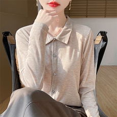 外套春秋翻领新款宽松针织衫上衣长袖百搭开衫，女装针织衫/毛衣，绒宛羊绒