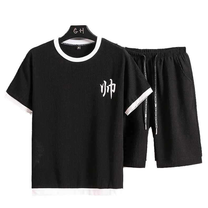 夏季新款男士宽松短袖T恤套装潮男运动时尚五分裤两件套T779-P42,男装休闲套装,星座1206（原A206）
