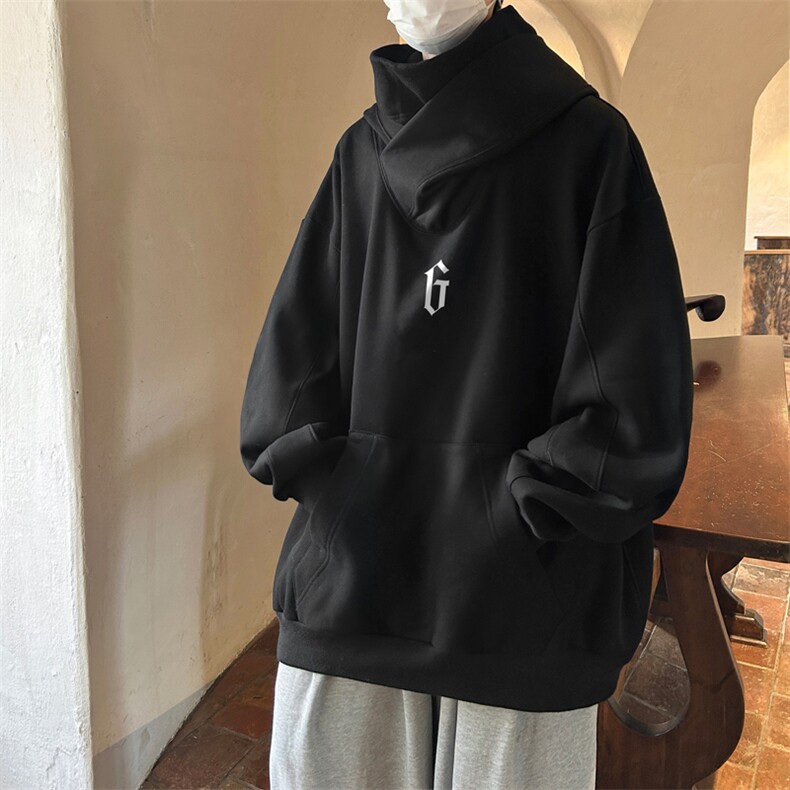 wassuphappy重磅黑色连帽卫衣男春秋季潮牌美式硬挺宽松休闲外套,男装卫衣,电商B367