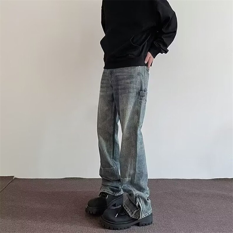 美式高街拉链牛仔裤男直筒宽松NZT769,男装牛仔裤,星座516A